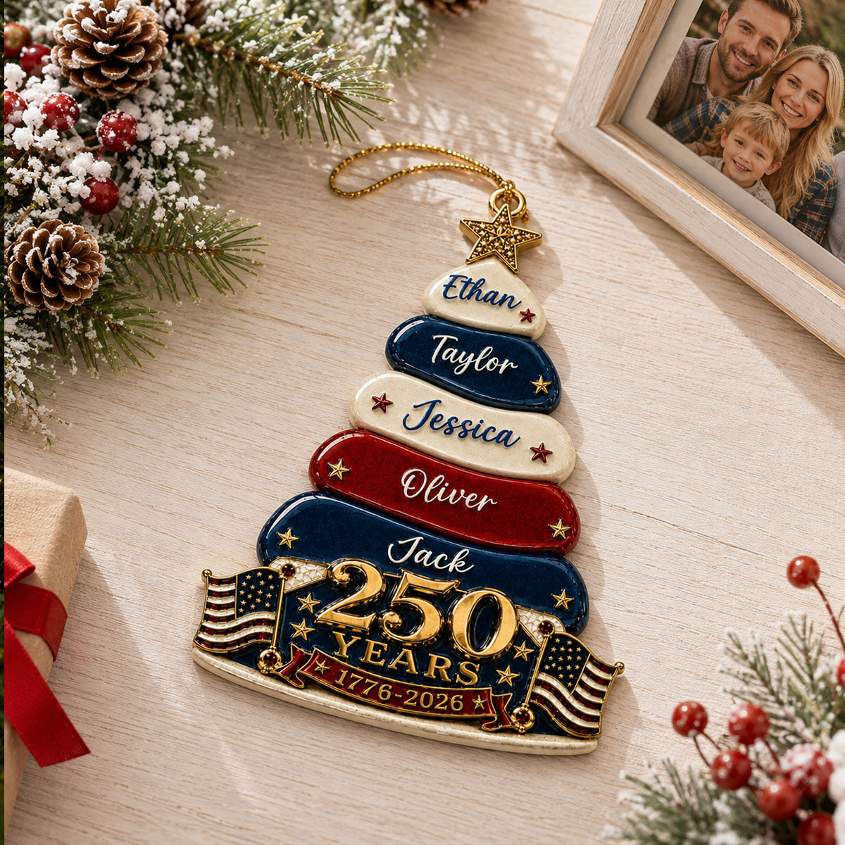 Stars And Stripes Christmas Together We Make A Family Tree - 250 Years Of Freedom Family Ornament - Real 3D Raised Ornament