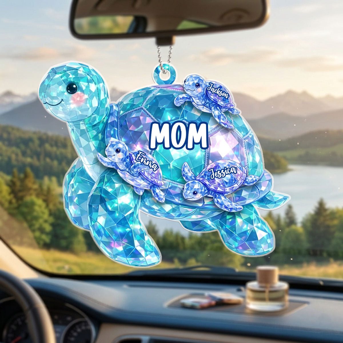 Together As One Turtle Family - Personalized Acrylic Car Hanger, Gift For Family, Turtle Family Car Hanger