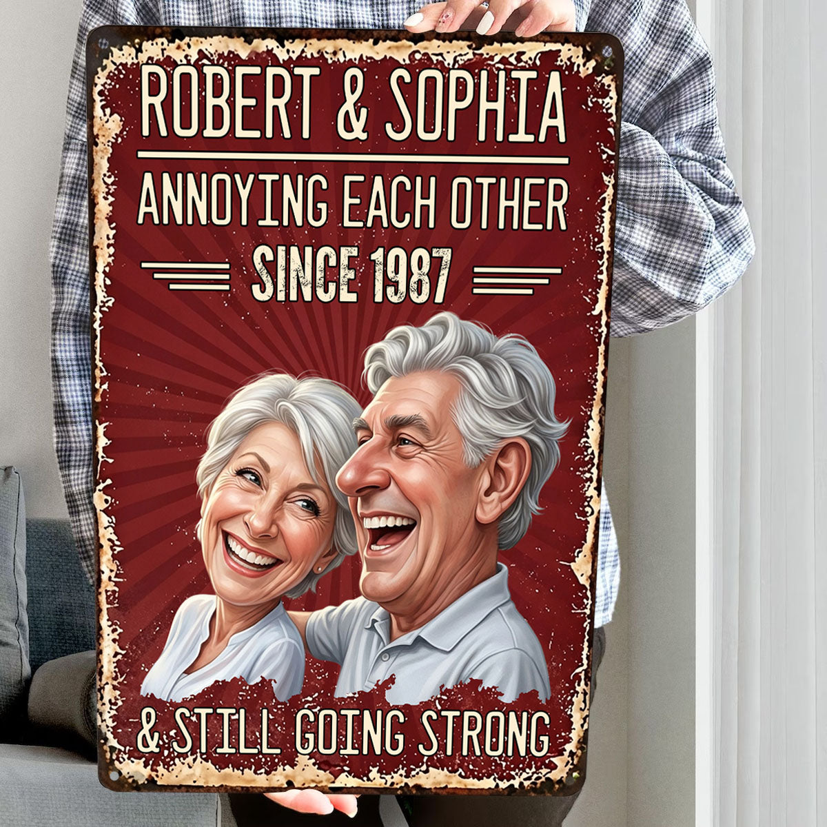Custom Photo Caricature Vintage Annoying Each Other - Metal Sign