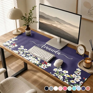 Birth Flower And Name - Personalized Leather Desk Mat