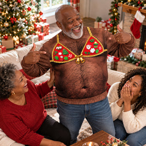 Funny Hairy Chest Christmas Bikini Sweatshirt, Ugly Christmas Sweater, Hilarious Adult Holiday Party Gift