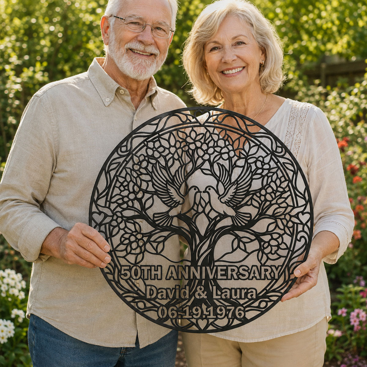 Tree of Love Golden Anniversary - Custom Wedding Anniversary Metal Wall Art