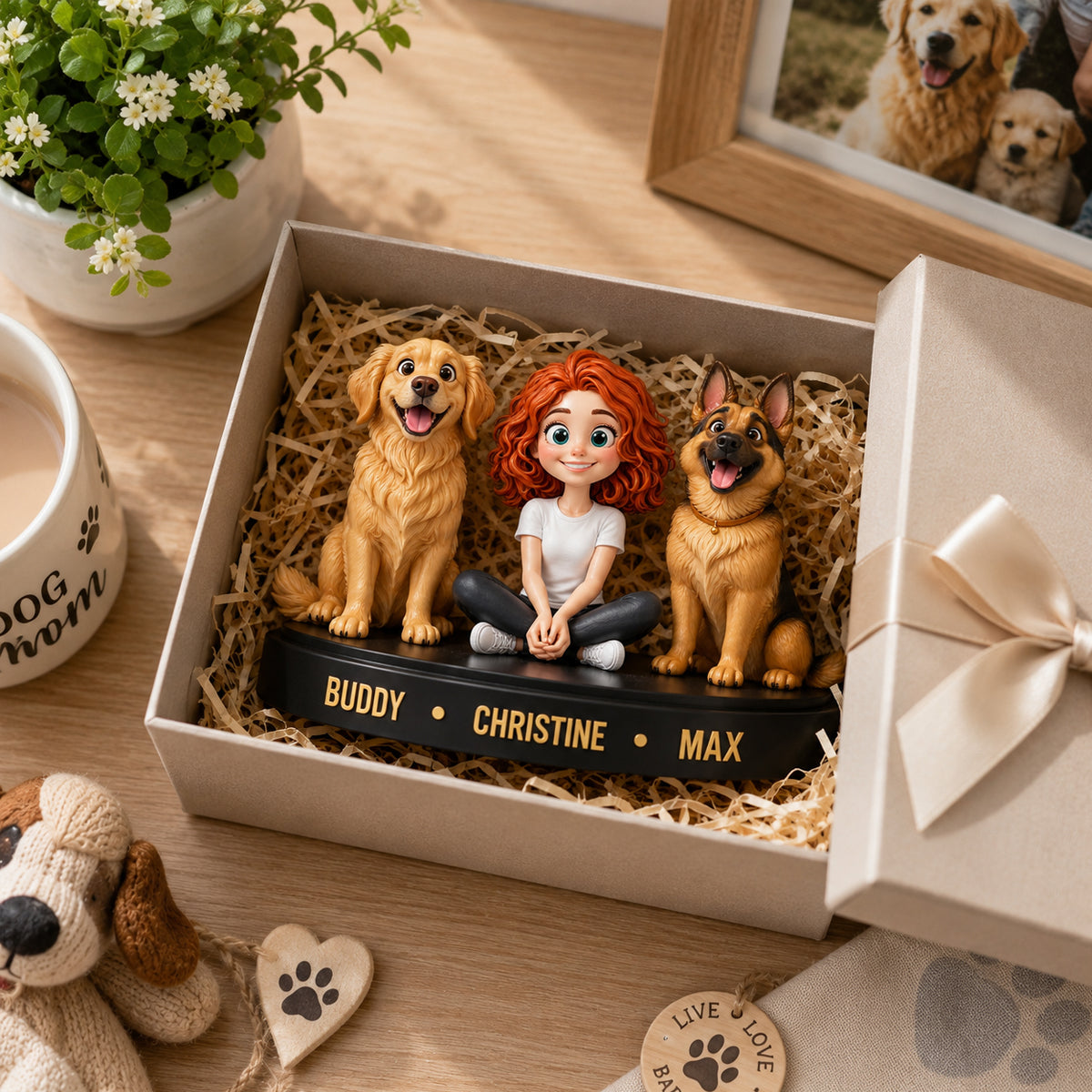 A Girl And Her Dogs - Personalized 3D Figurine - Gift For Dog Lovers