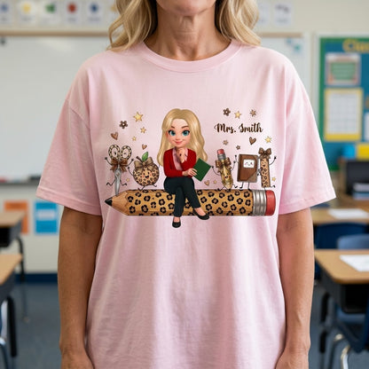 Leopard Pattern School Suppliers Happy Teacher - Personalized Apparel - Gift F0r Teacher, Back To School