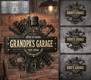 Dad's Garage I Can Fix Anything - Personalized Round Wood Sign