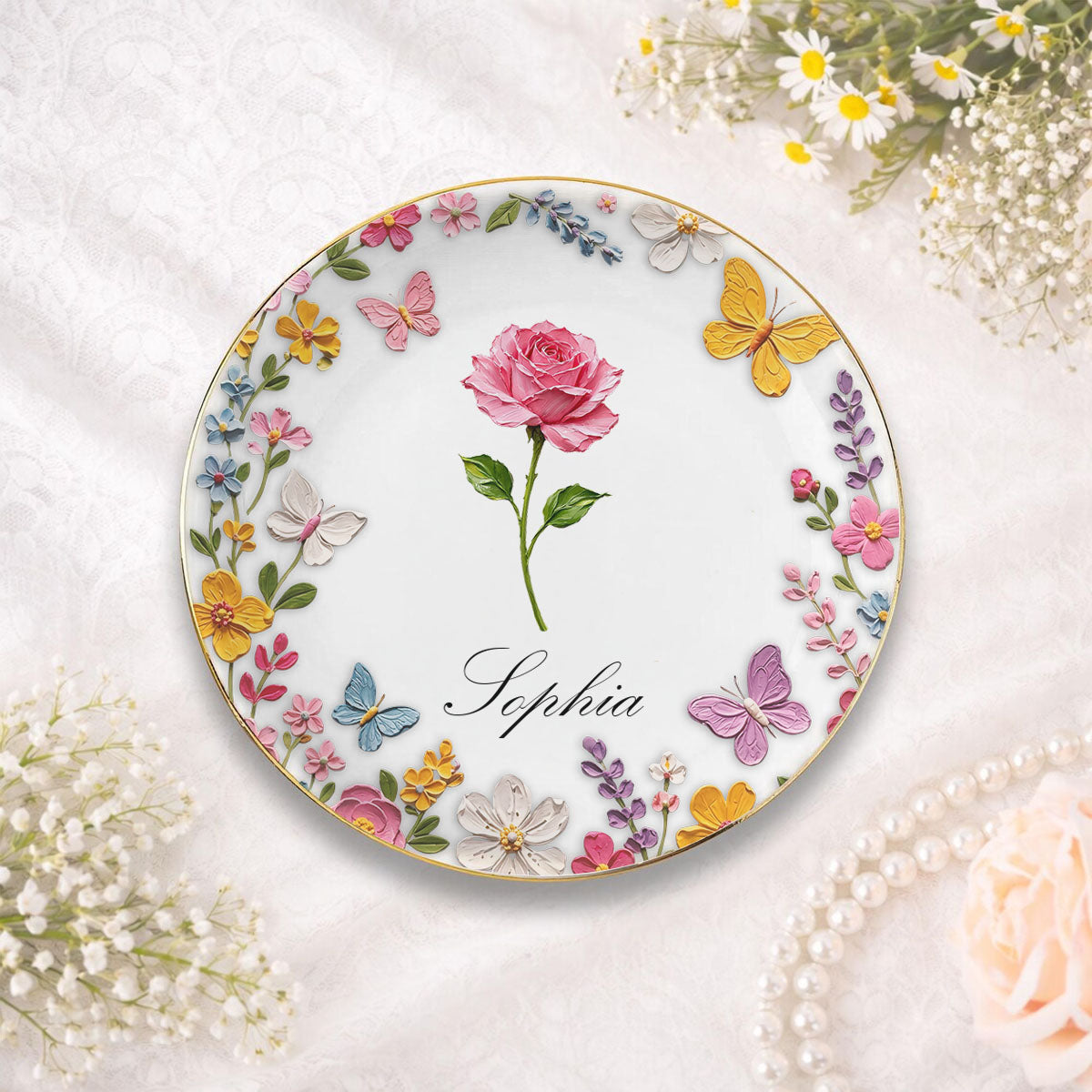 Garden Of Birth Month Flowers, Personalized Ceramic Jewelry Plate, Gift For Mom