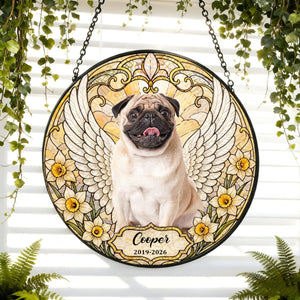 Custom Photo With Angel Wings - Personalized Memorial Stained Glass Suncatcher
