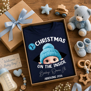 Baby First Christmas On The Inside With Mom - Personalized T Shirt