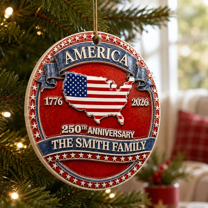 America 250th Anniversary Christmas - Proud Family Ornament - Real 3D Raised Ornament