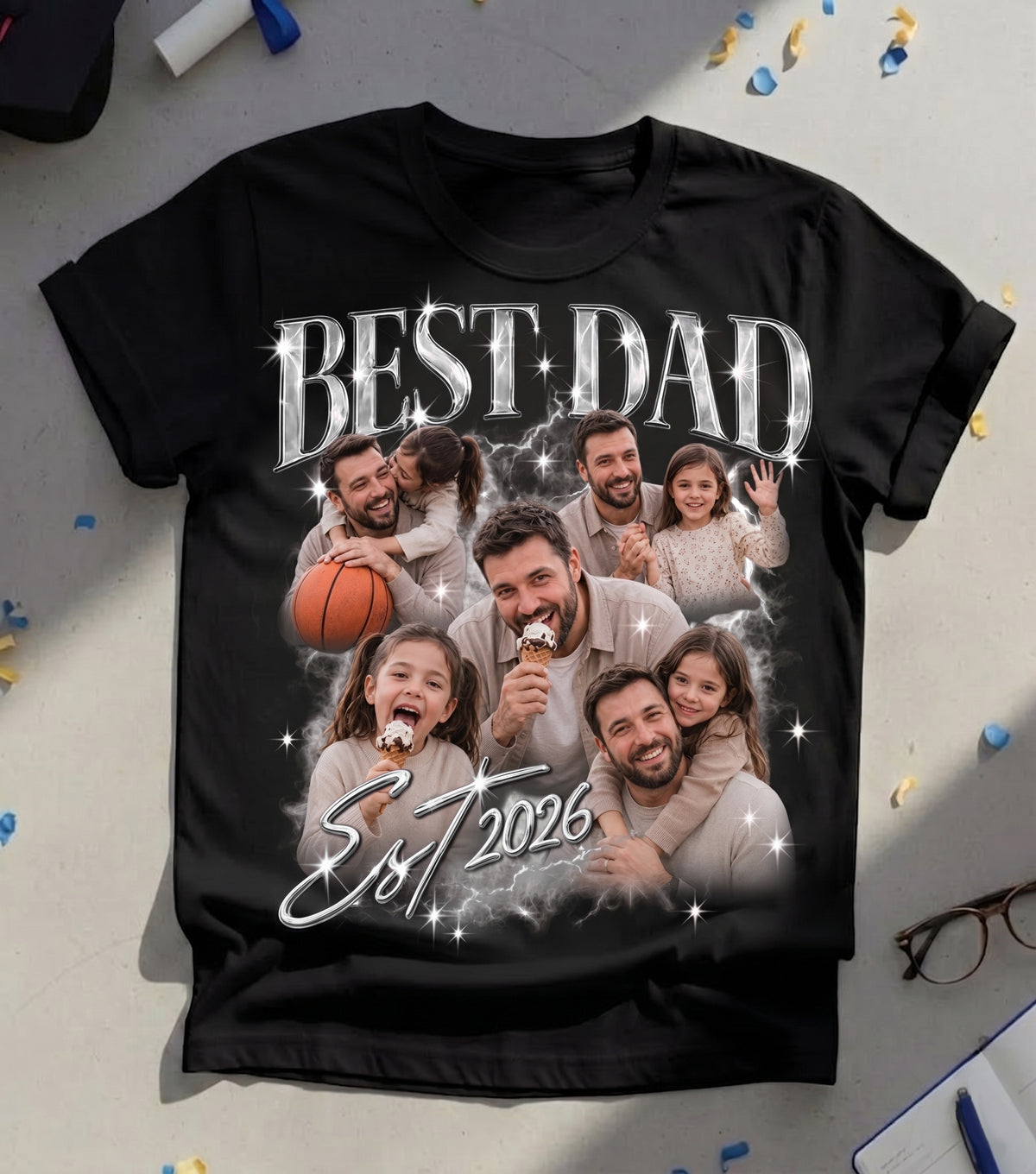 Personalized Best Dad Ever Shirt, Custom Photo Collage Tee, Est 2026 Dad Shirt, Fathers Day Gift, Gift for Dad