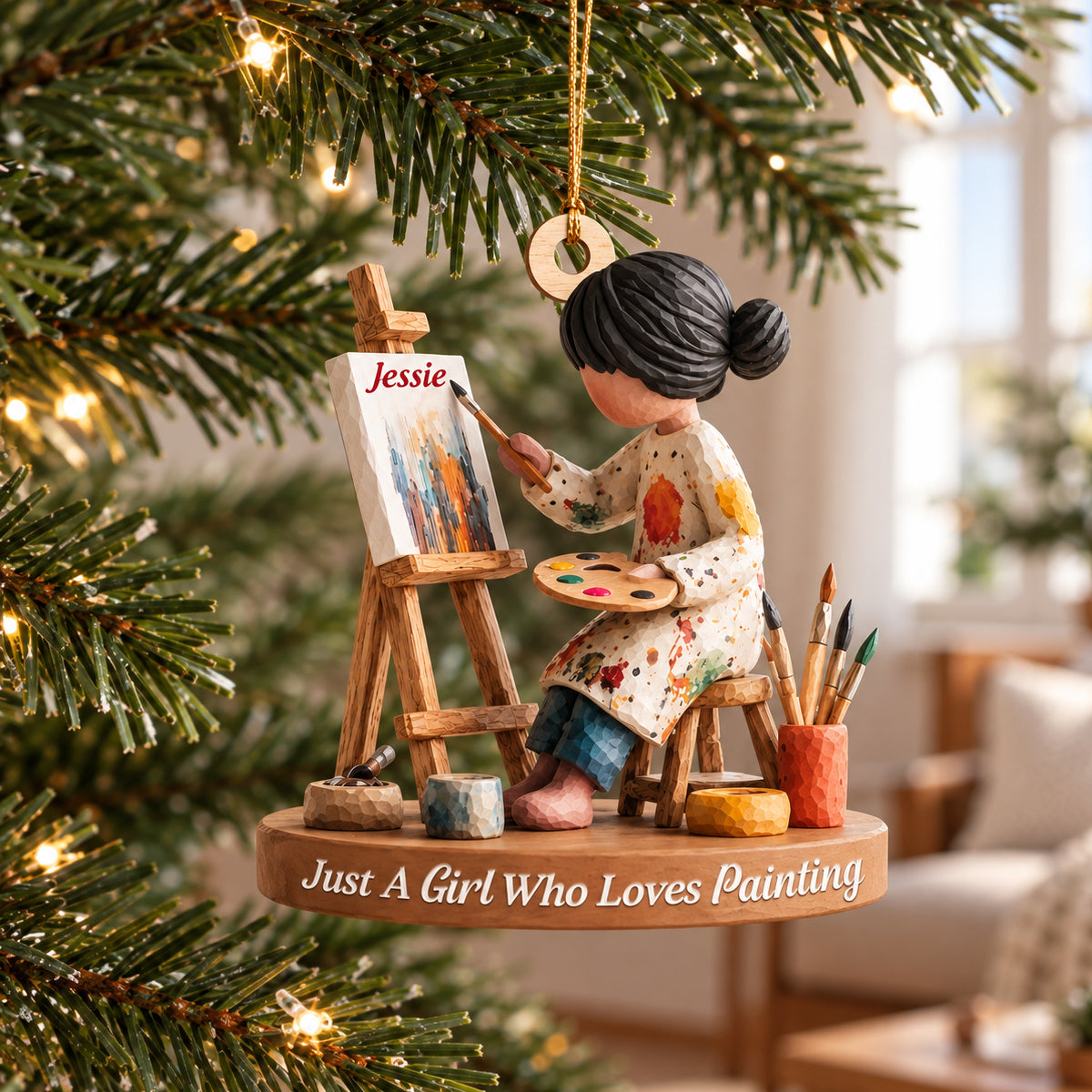 Personalized Artist Christmas Ornament, Girl Who Loves Painting Drawing Gift
