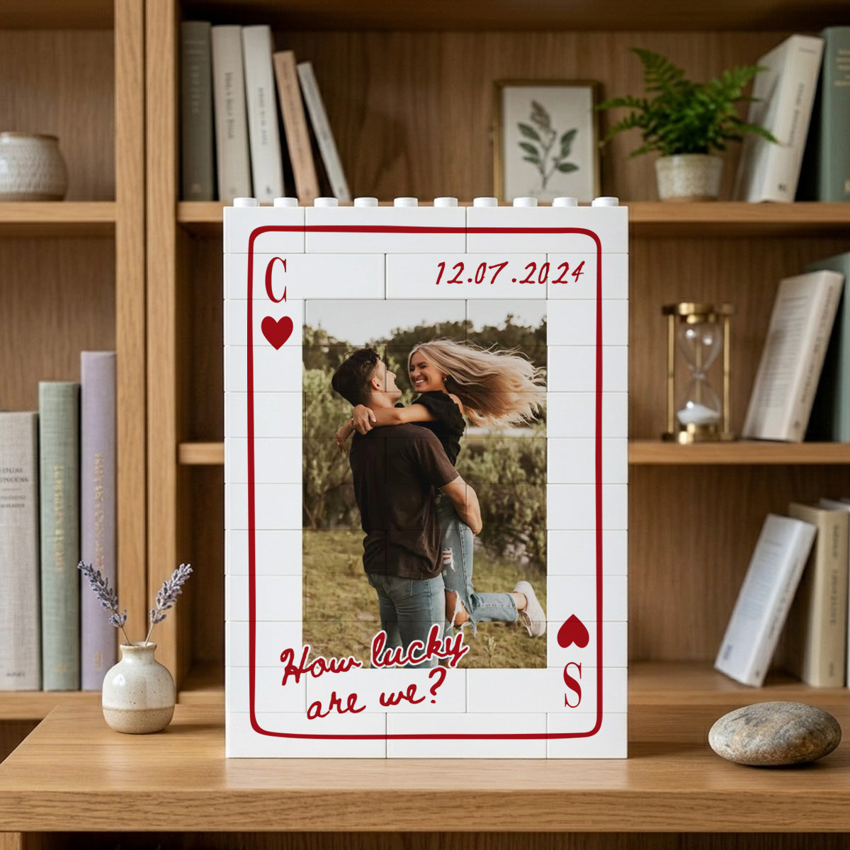 Couple Photo Playing Card Puzzle Building Brick Blocks