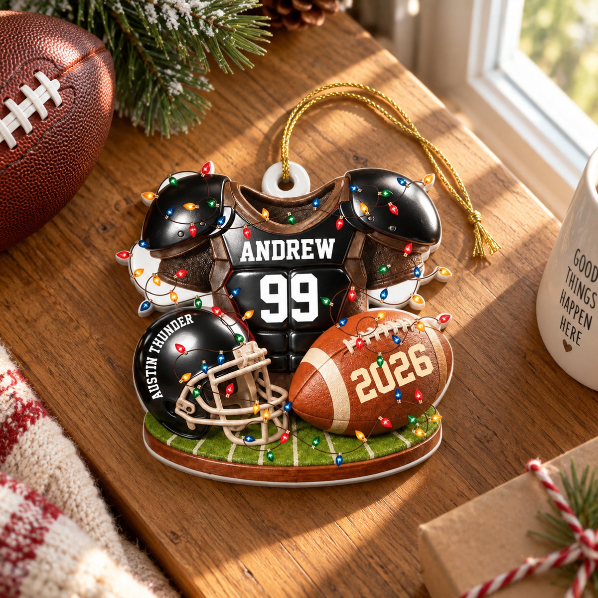 Personalized Football Ornament 2026, Custom Jersey & Helmet Keepsake