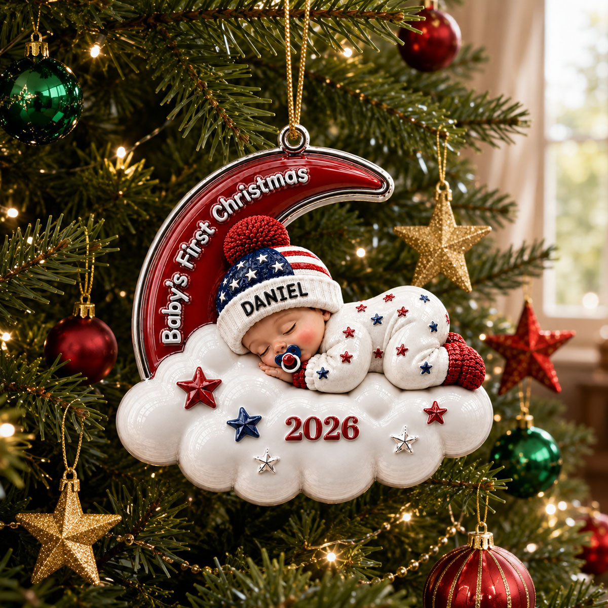 Baby’s First Christmas Moon Ornament 2026 - Real 3D Raised Ornament