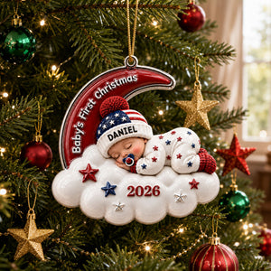 Baby’s First Christmas Moon Ornament 2026 - Real 3D Raised Ornament
