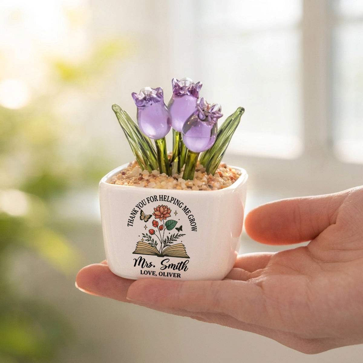 Teacher Appreciation Gifts - Personalized Glass Flower Pot, Thank You Gifts
