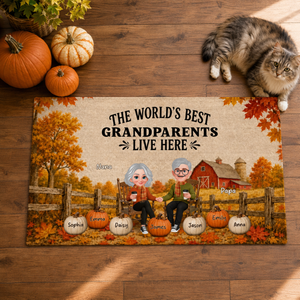Fall Season Cozy Warm Farmhouse Style - Personalized Doormat - Fall Decor For Grandparents