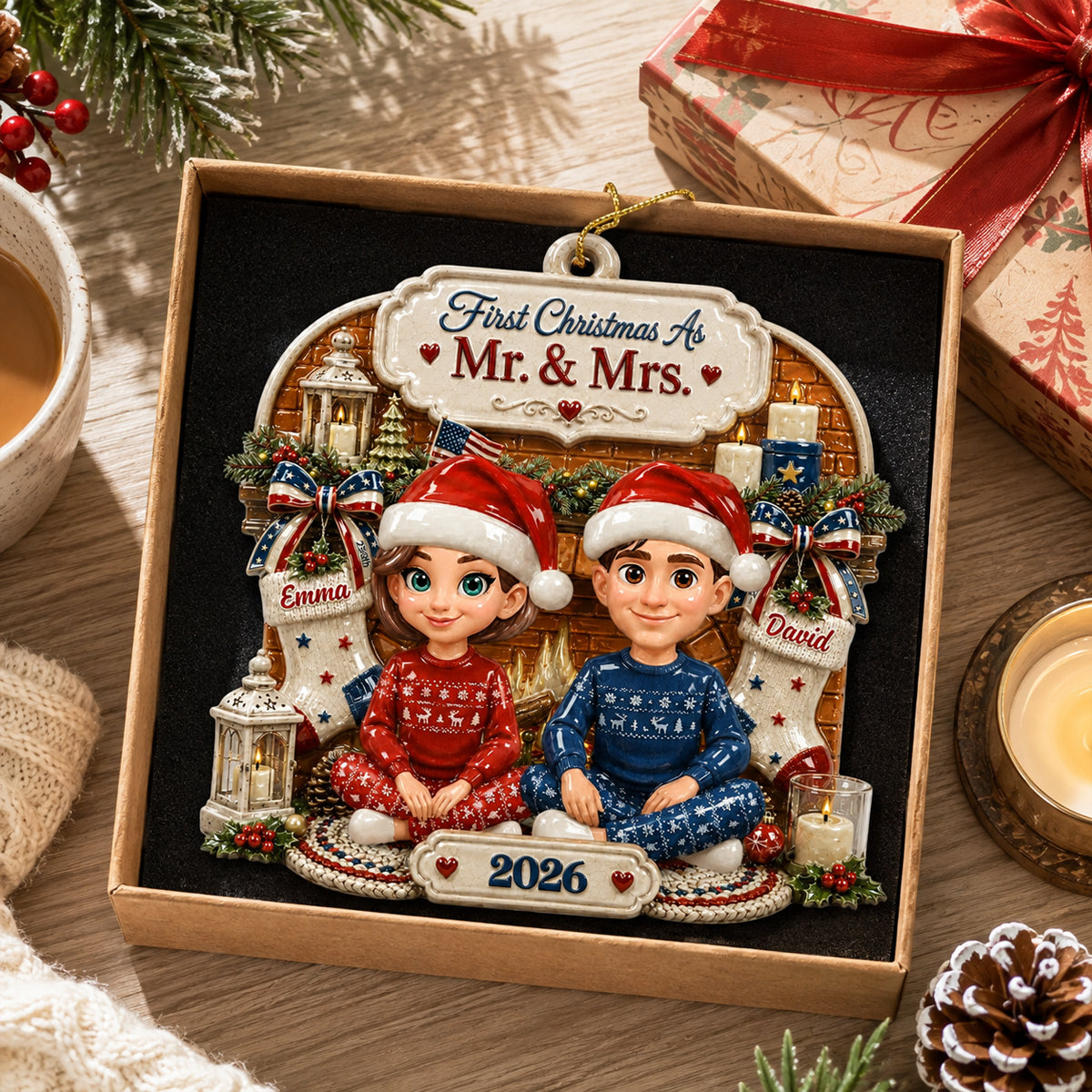 Him And Her - Our Warm Holiday Ornament - Real 3D Raised Ornament