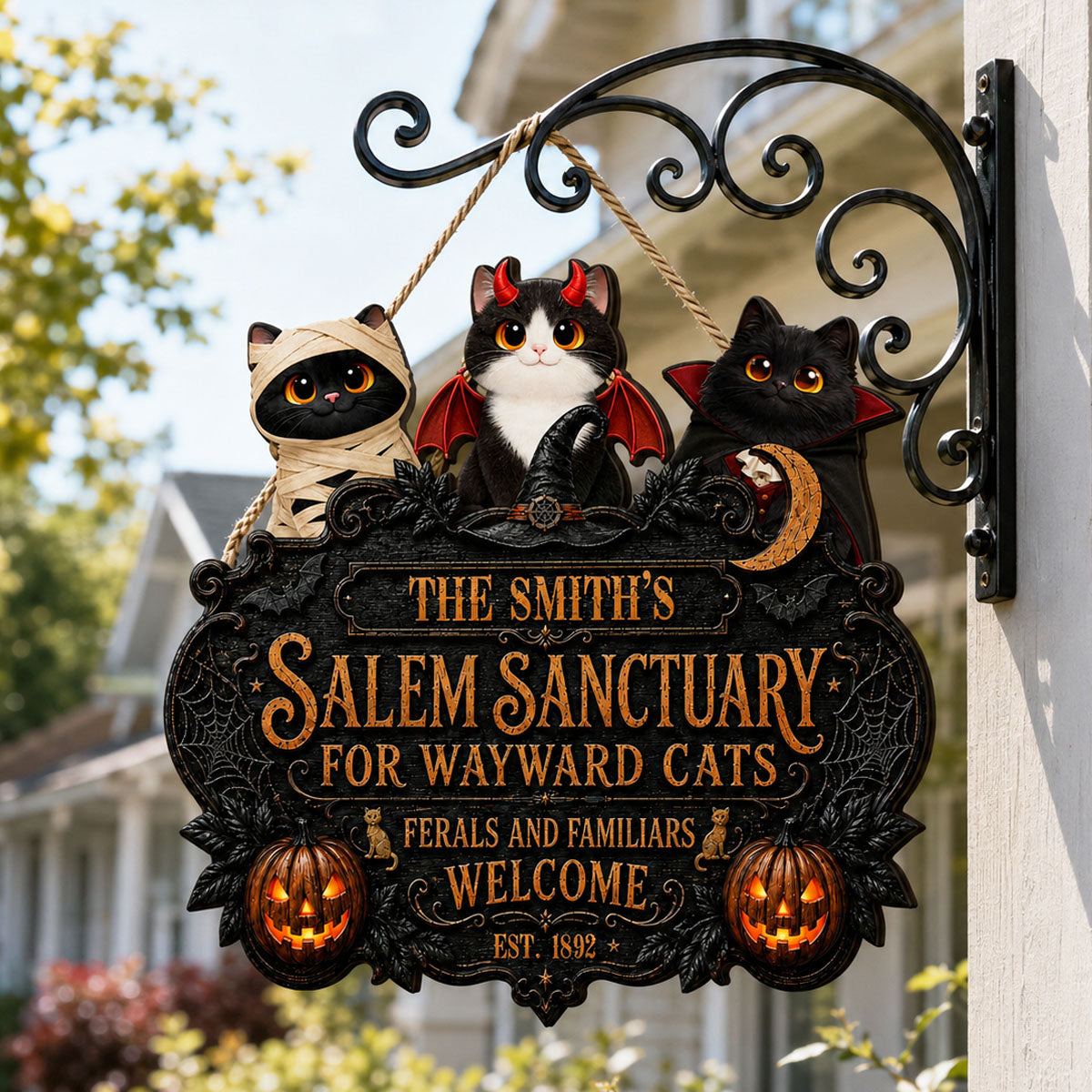 Salem Sanctuary For Wayward Cats Ferals - Personalized Wood Sign - Halloween Decoration, Gift For Cat Lovers