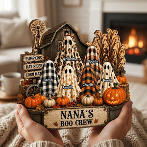 Grandma's Boo Crew Pumpkin Patch - Personalized 2-Layered Wooden Plaque - Halloween Fall Decor for Grandma