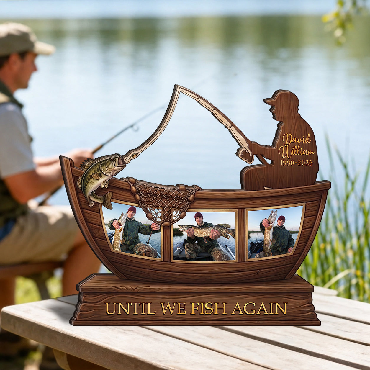 Until We Fish Again - Fishing Memorial Gift Custom Photo Wooden Plaque