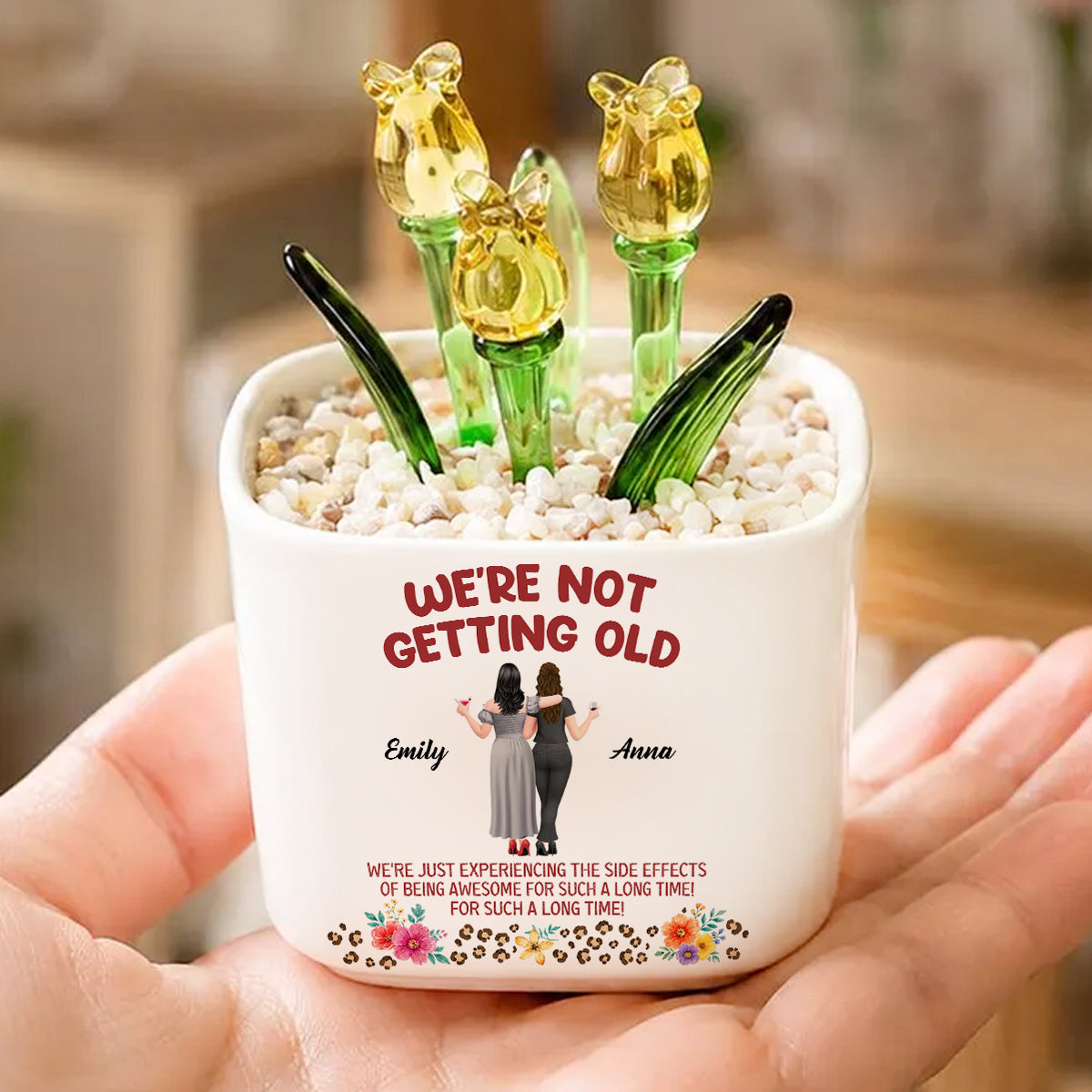 We're Not Getting Old - Personalized Mini Glass Flower Pot - Gift For Soul Sister, Bestie, Friends