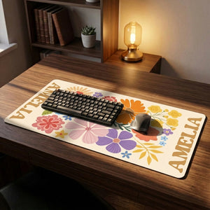 Retro Flower For Coworkers, Friends, Self Gift - Personalized Desk Mat