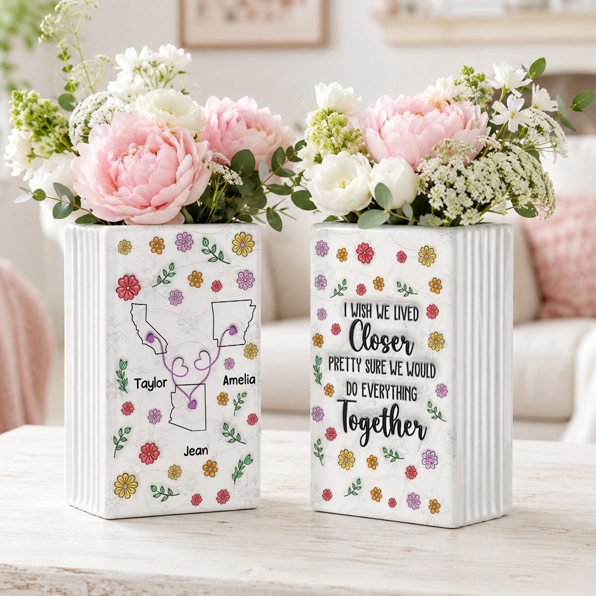Wish We Lived Closer Together - Personalized Ceramic Book Vase