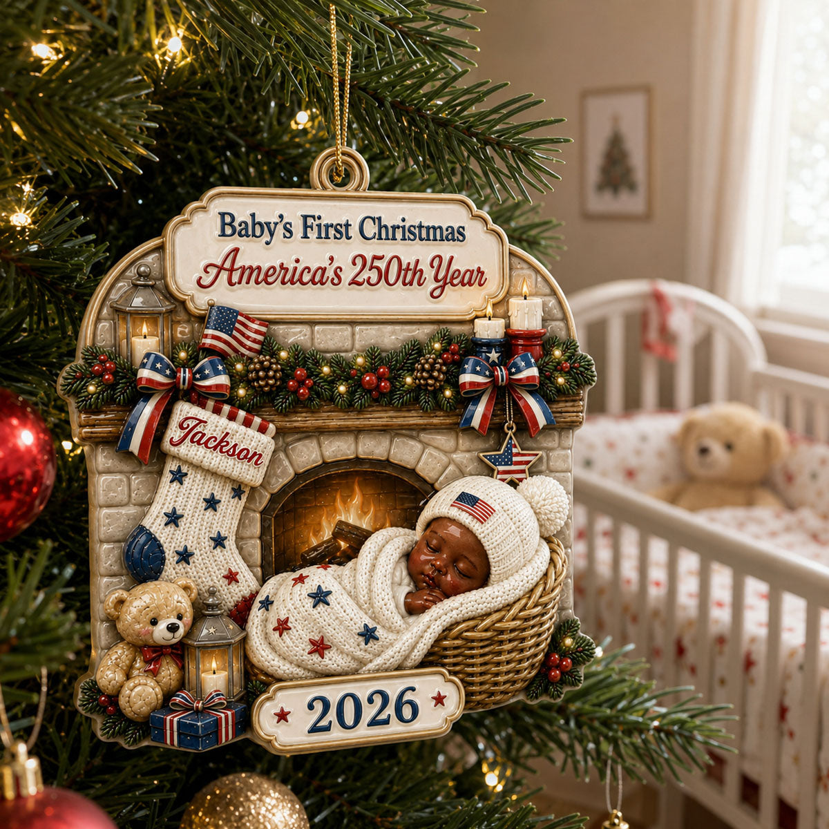 Tiny Star Personalized America 250th Anniversary New Born Ornament - Real 3D Raised Ornament