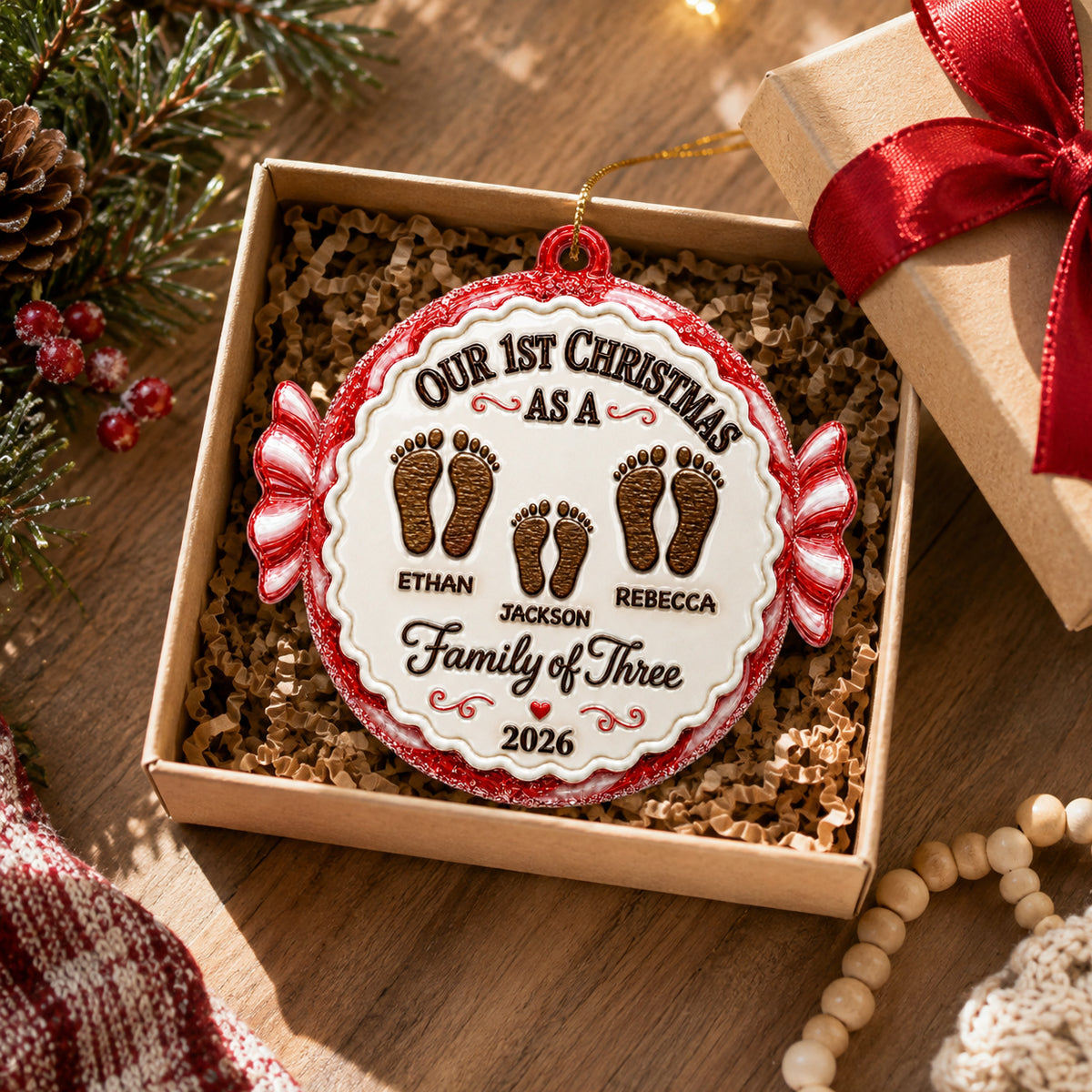Our 1st Christmas As A Family Ornament - Real 3D Raised Ornament