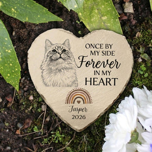Custom Photo Pencil Sketch I Crossed The Rainbow Bridge Knowing I Was Loved - Personalized Heart Memorial Garden Stone