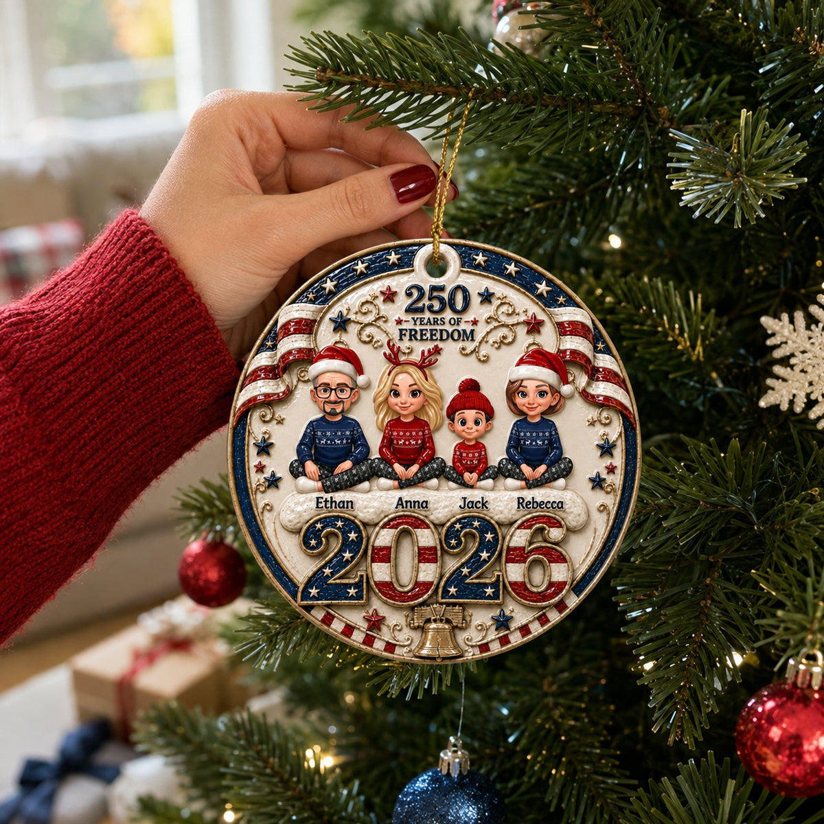 Love Grows Best Together 250 Years Of Freedom - Family Ornament - Real 3D Raised Ornament