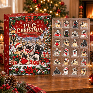 Christmas Pug Advent Calendar 2026 - 24 Day Spirits Countdown, Acrylic Charms Blind Box - Gift For Family
