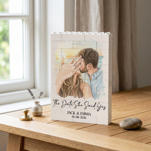 Watercolor Couple Family Portrait - Personalized Shaped Building Brick Blocks - Wedding Gifts