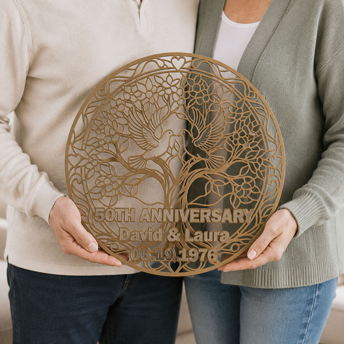 Tree of Love Golden Anniversary - Custom Wedding Anniversary Metal Wall Art