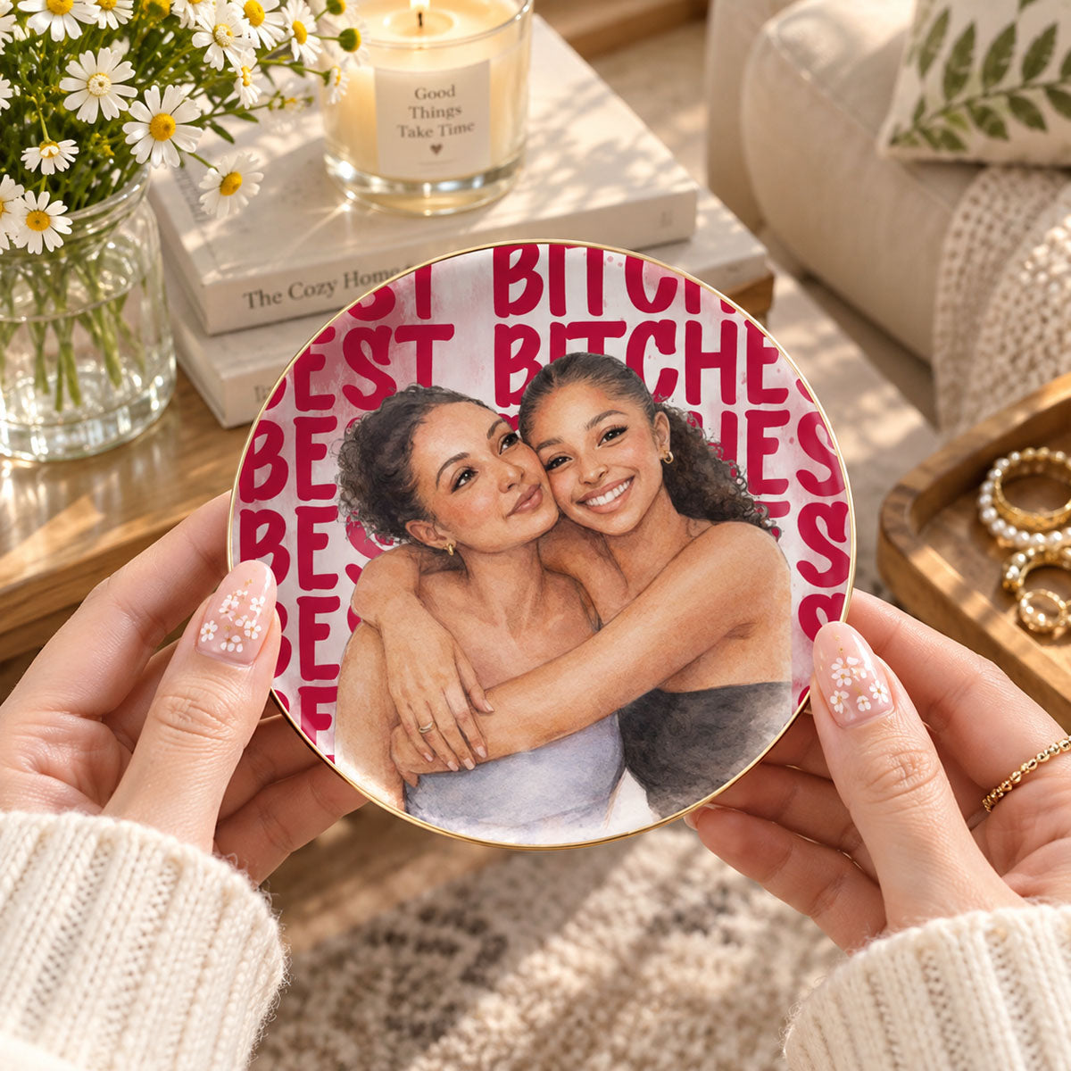 Turn Your Photo Into Watercolor Art - Best B*Tches Friendship Gifts - Personalized Jewelry Dish