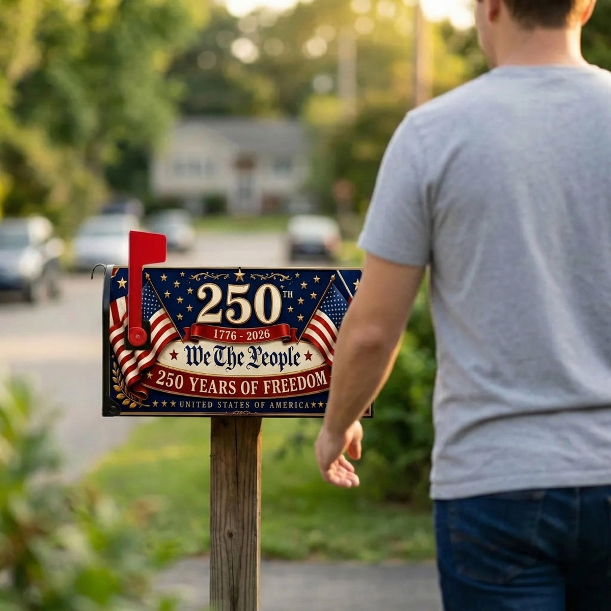 Patriotic Mailbox Cover, 250th America Anniversary Decor, We The People Yard Sign, July 4th Gift 2026, USA Freedom Outdoor Gift for Home