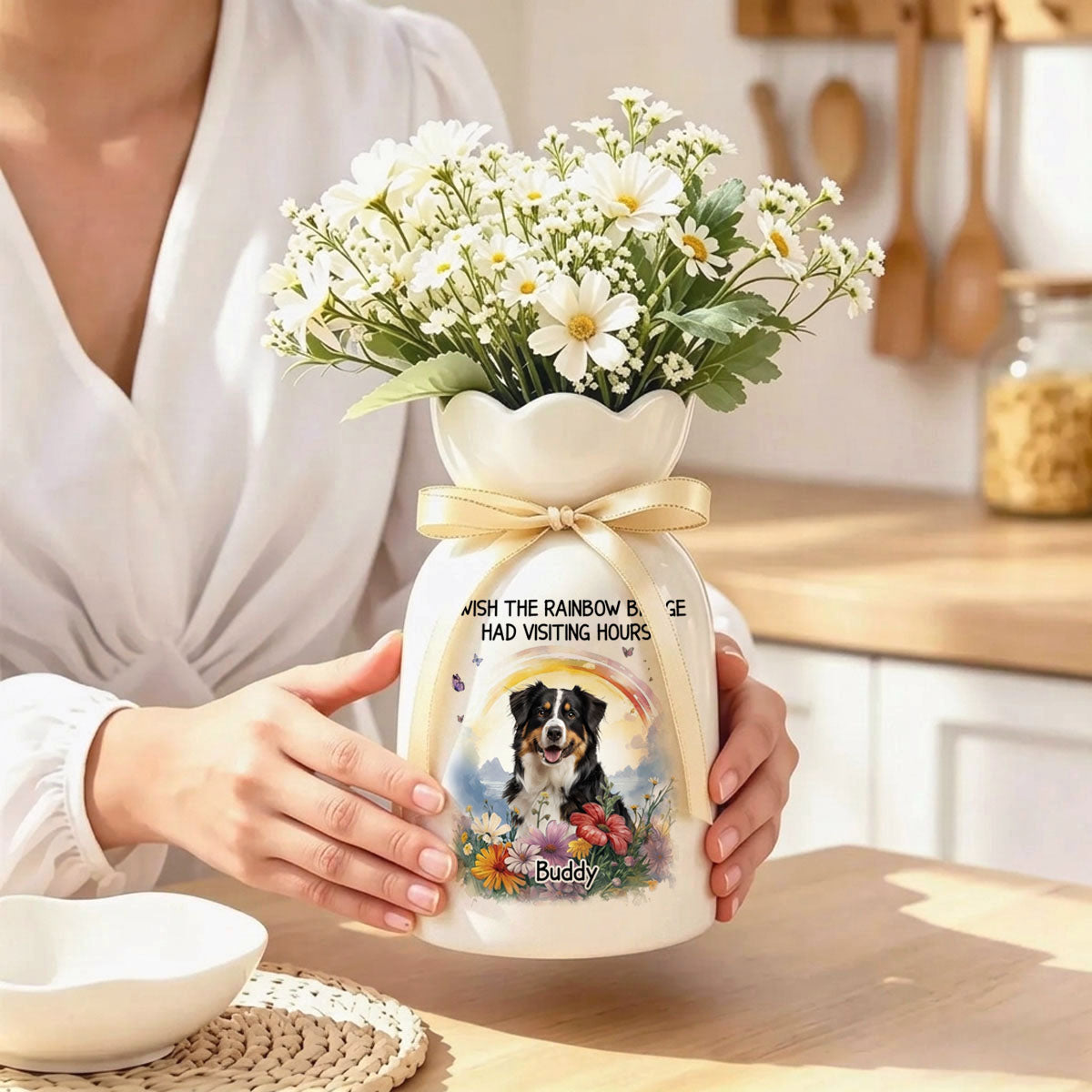 Custom Photo I Wish The Rainbow Bridge Had Visiting Hours - Memorial Personalized Bloom Vase
