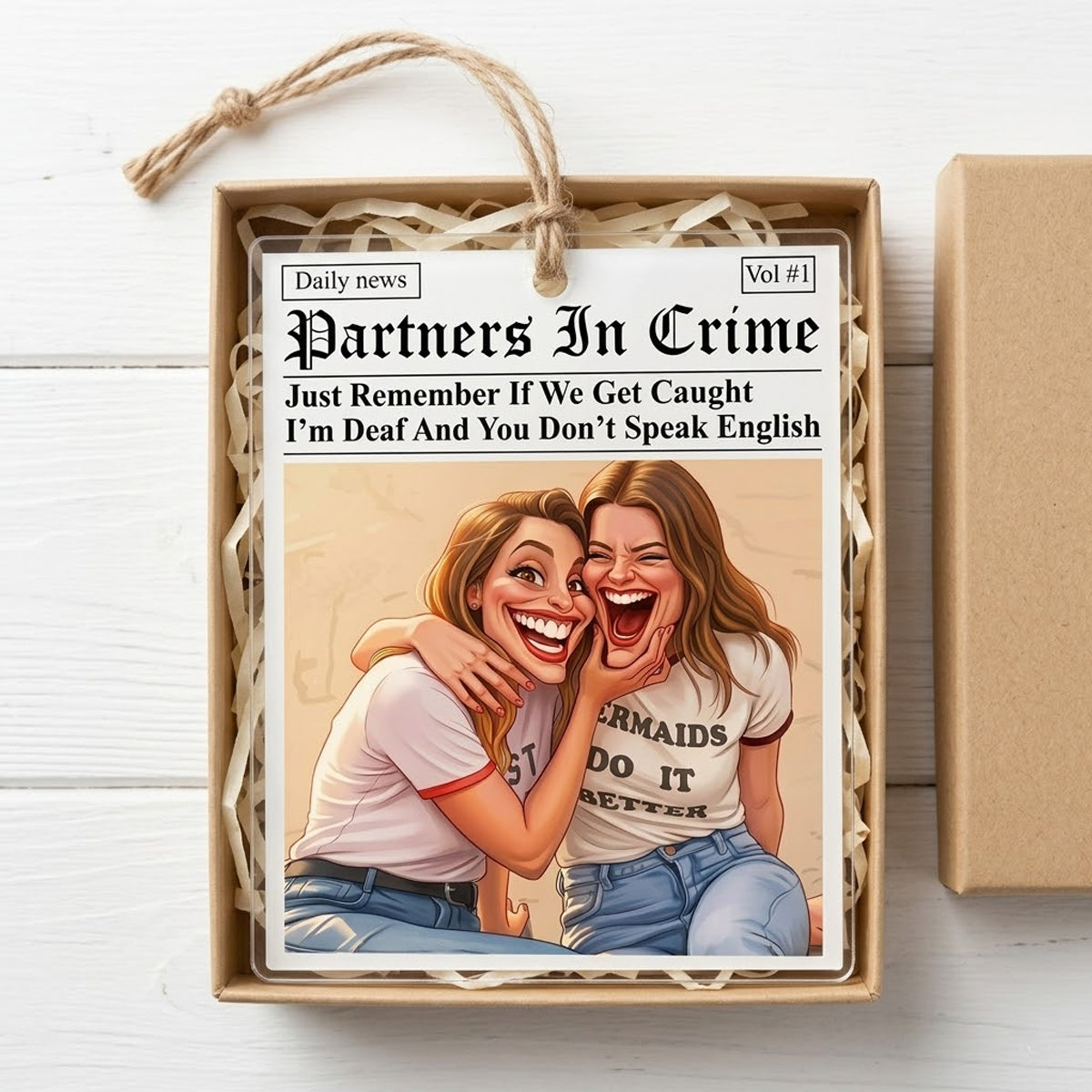 Partners In Crime - Daily News - Friendship Funny Gifts - Personalized Caricature Photo Ornament