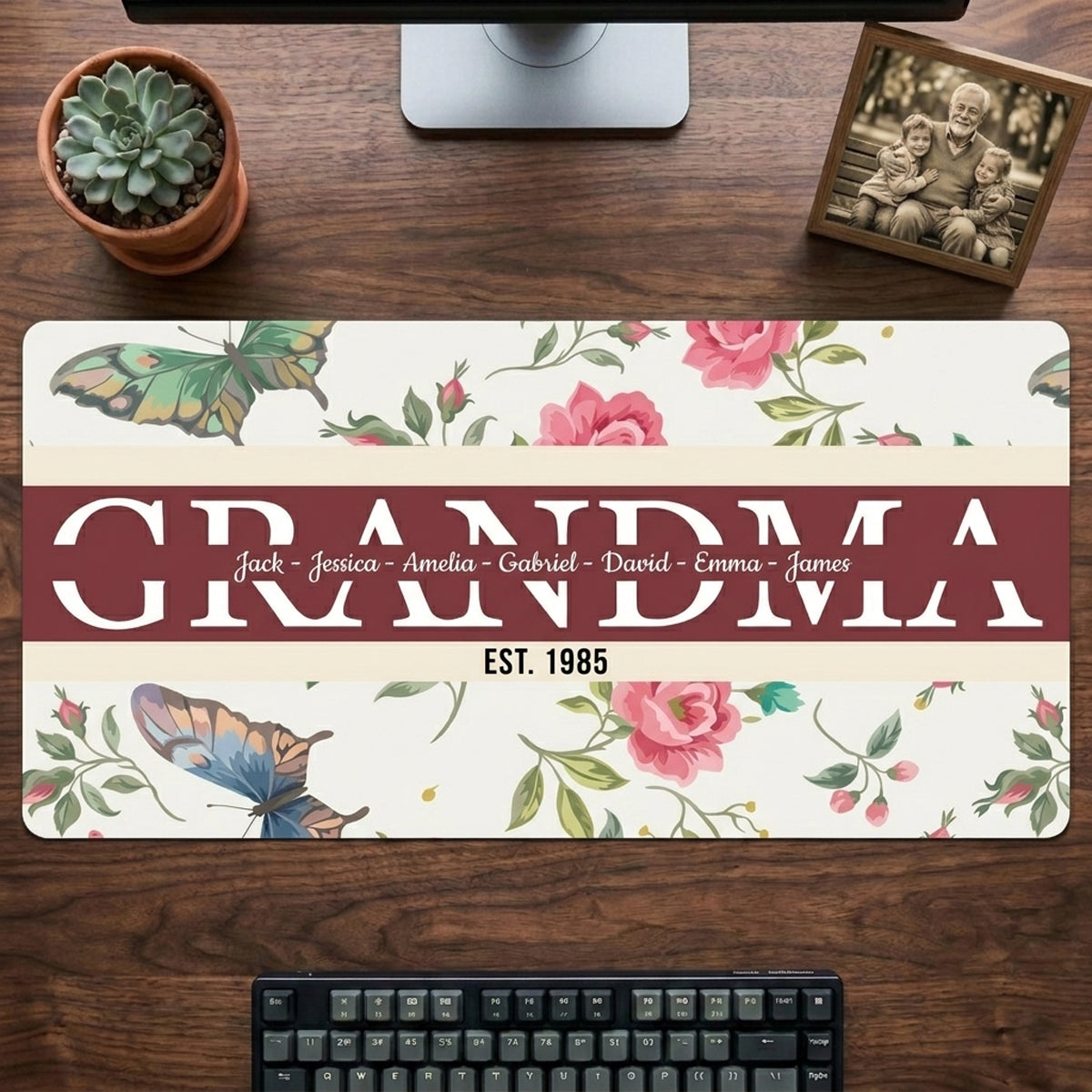 Mom Mama Grandma Gigi Nana Custom Kids Names Floral - Personalized Desk Mat