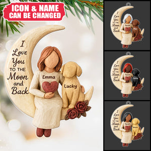 Woman and Dog Love to the Moon - Personalized Acrylic Ornament - Heartfelt Christmas Gift for Dog Mom, Pet Memorial Keepsake