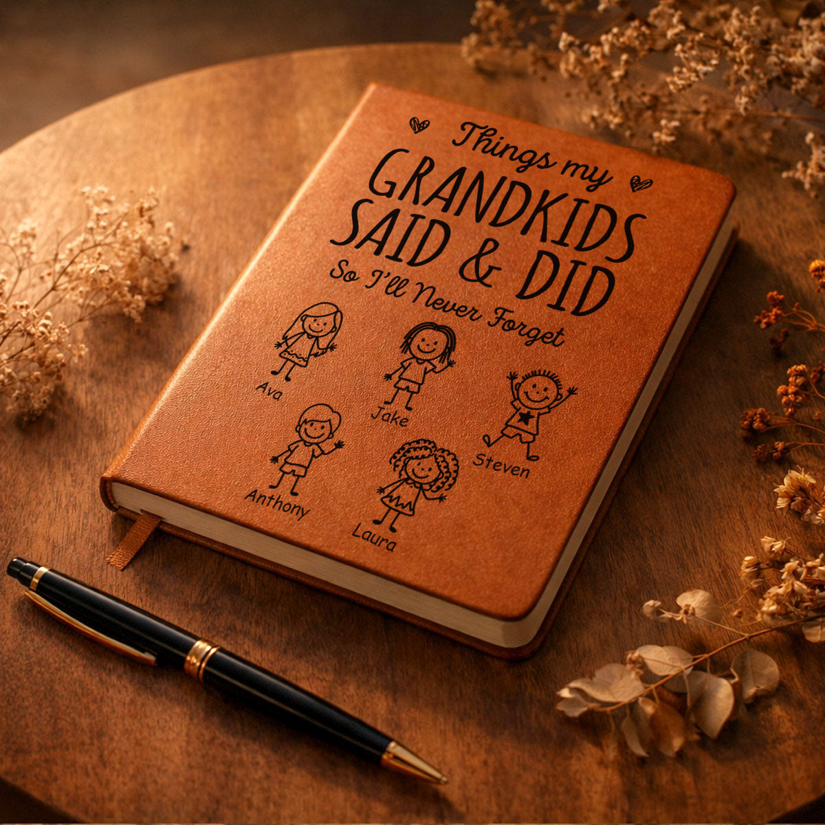 Things My Grandkids Said & Did - Personalized Leather Journal Mother's Day Gift For Grandma. Gift For Grandfather