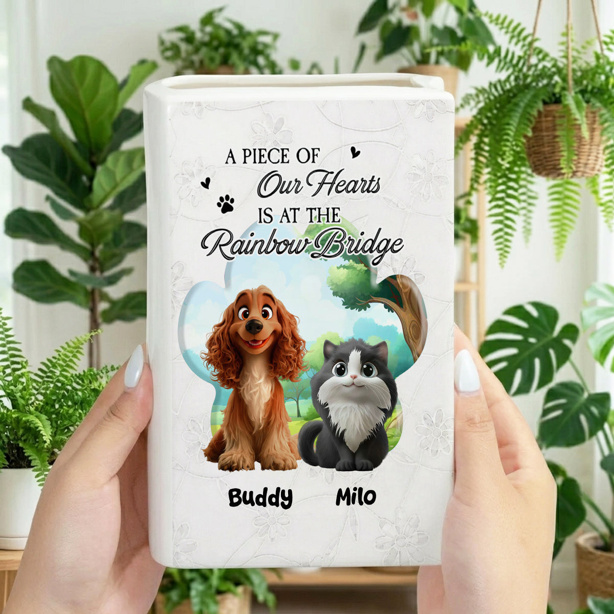 A Piece Of My Heart Is At The Rainbow Bridge - Personalized Ceramic Book Vase