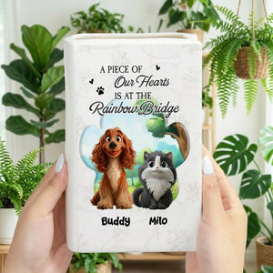 A Piece Of My Heart Is At The Rainbow Bridge - Personalized Ceramic Book Vase