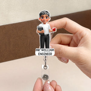 Custom Character For Teacher, Coworker, Boss With Name - Personalized Acrylic Badge Reel