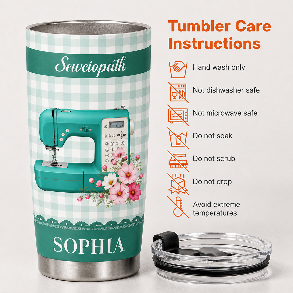 Personalized Sewing Machine 20oz Tumbler - Birth Month Flower Gifts