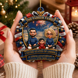 America Family Christmas - Proud Family Ornament - Real 3D Raised Ornament