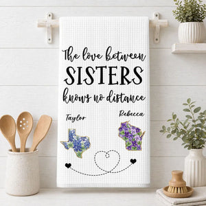 The Love Between Us - Personalized Name Waffle Weave Kitchen Towel, Housewarming Gift