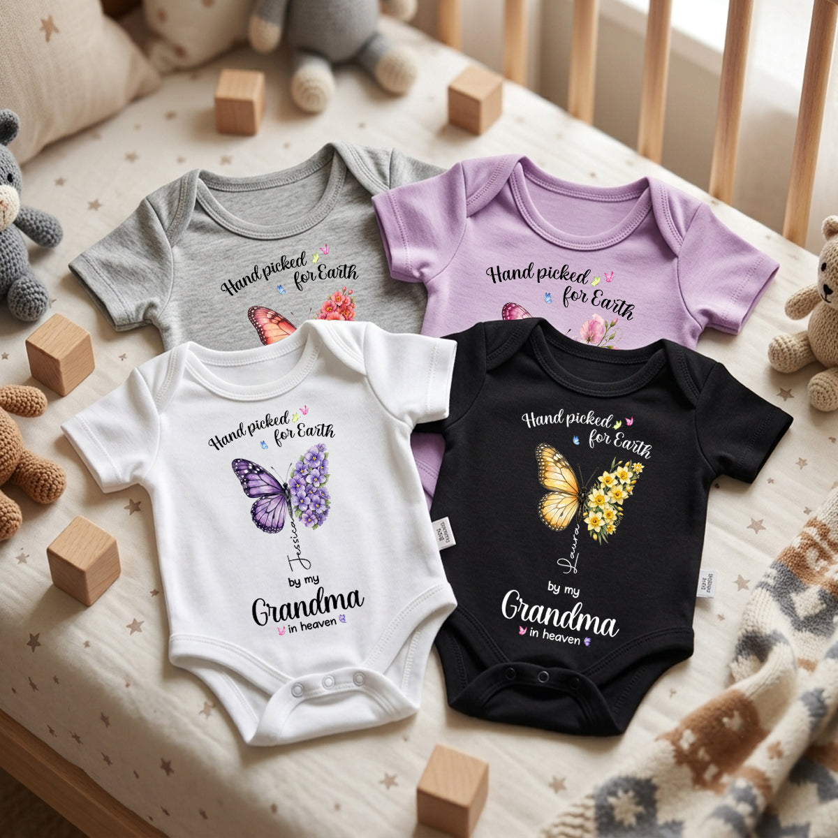 Hand Picked For Earth, Personalized Baby Onesie, Gift For Family