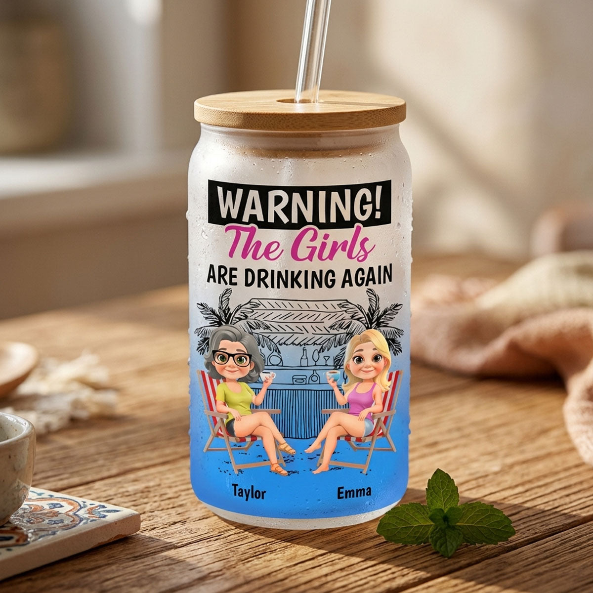 Sip Sip Hooray Ladies - Personalized Custom Ombre Frosted Glass Can